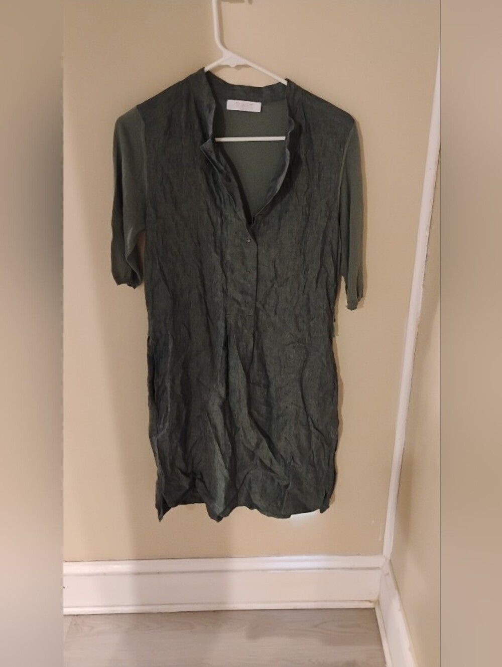 Tonet Womens Green Linen and Cotton Buttoned Shirtdress Sz 44 Sz 8 US